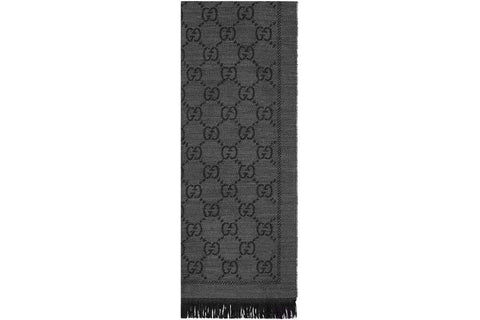 GUCCI JACQUARD PATTERN KNITTED SCARF GRAPHITE GREY