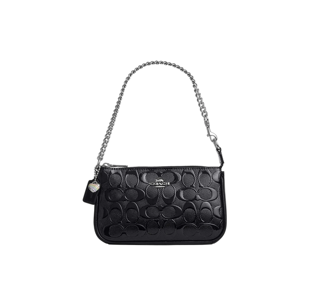 NOLITA 19 IN SIGNATURE LEATHER WITH HEART CHARM PATENT LEATHER/SILVER/BLACK
