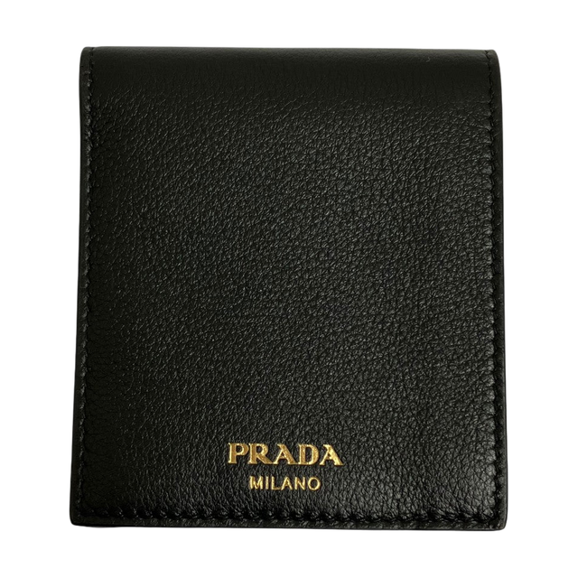 Prada Soft Calf Compact Wallet Bifold Wallet Black - Pre-owned