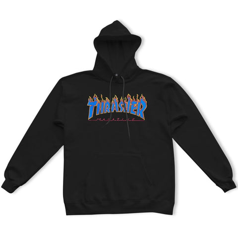 Thrasher Flame Hood Sweatshirt Black Blue
