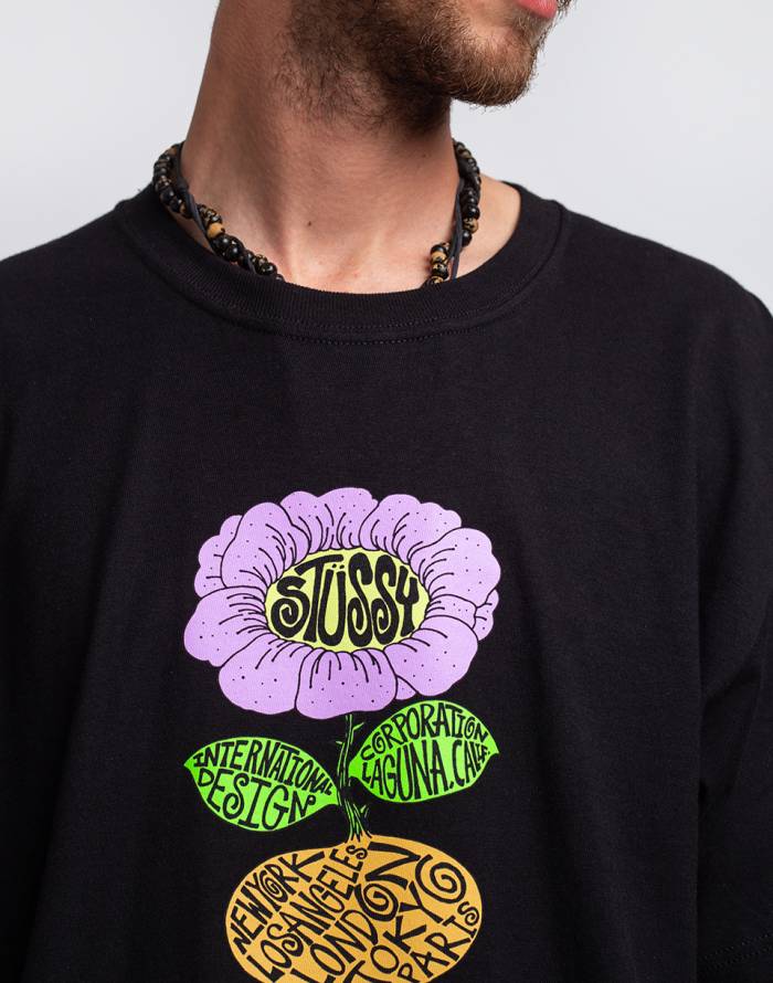 Stussy Flower Pattern Black T-shirt