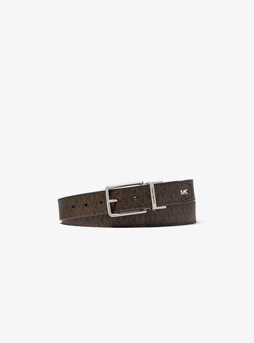 Michael Kors Reversible Logo And Leather Belt Brown/Black in Black – Logo Side – Flat Lay