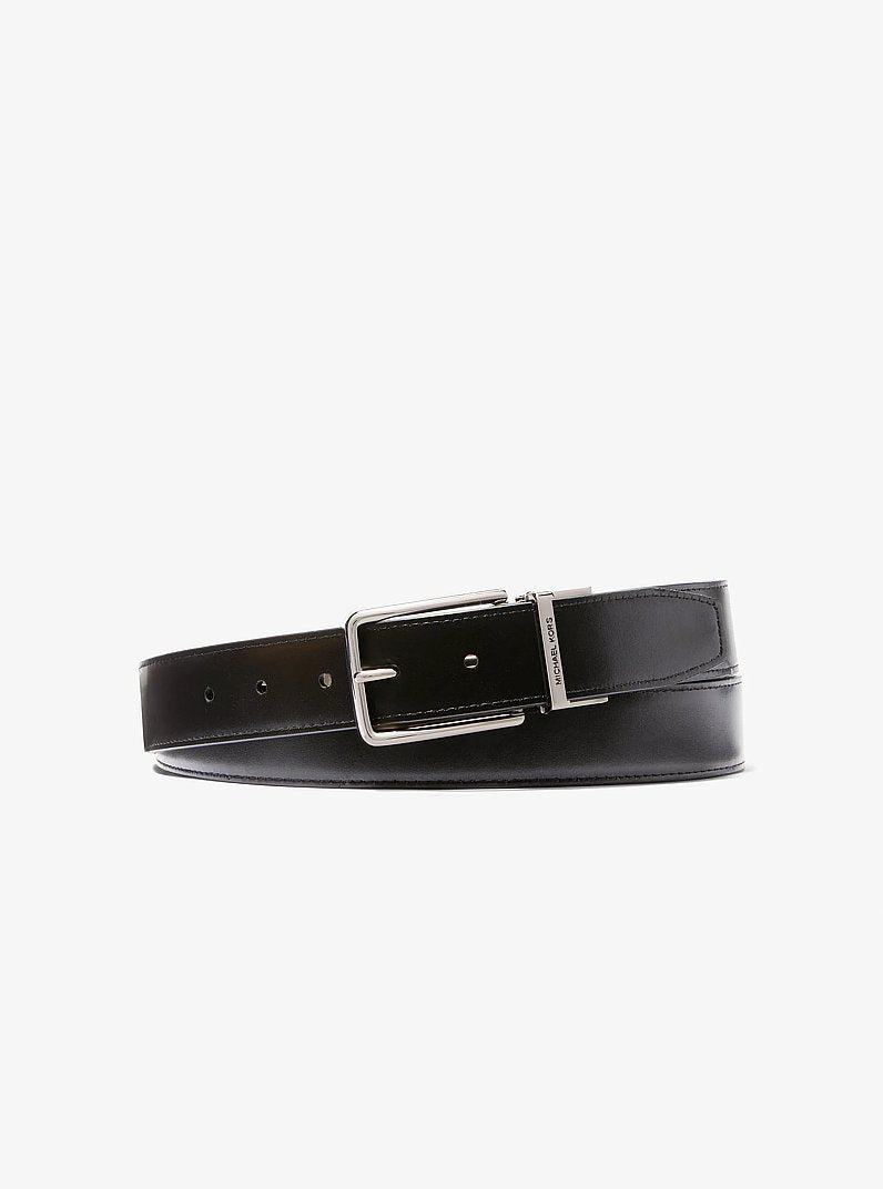 Michael Kors Reversible Logo And Leather Belt Brown/Black in Black – Logo Side – Flat Lay