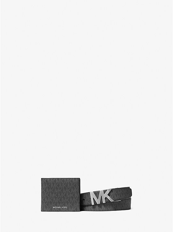 Signature Logo Wallet and Reversible Belt Gift Set 'Black'