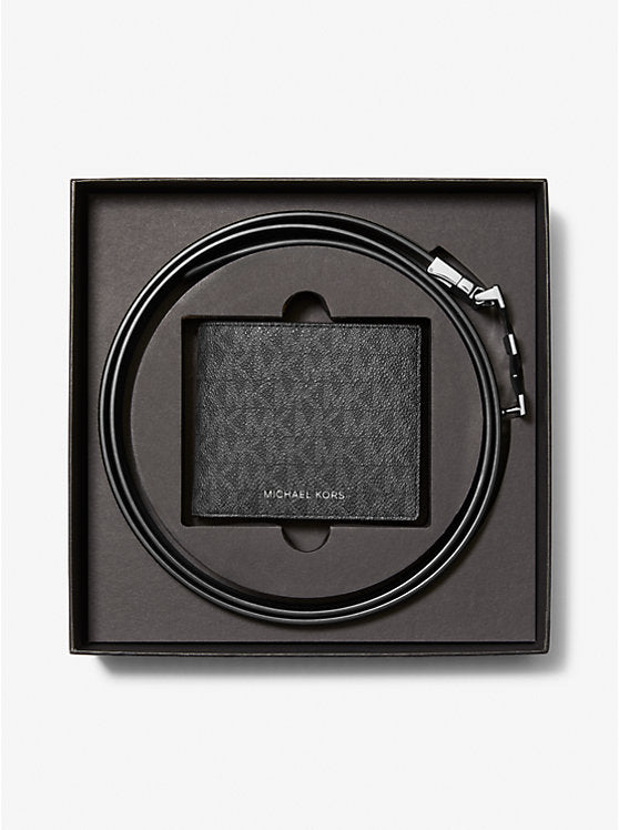 Signature Logo Wallet and Reversible Belt Gift Set 'Black'