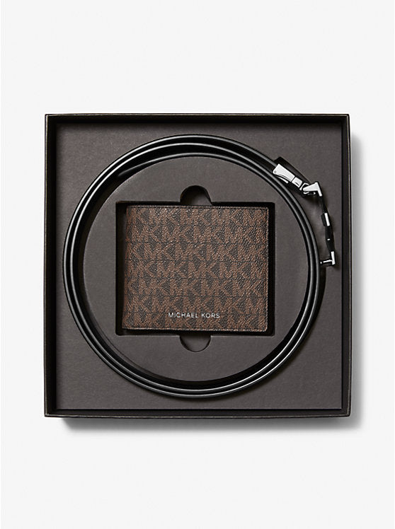 Signature Logo Wallet and Reversible Belt Gift Set 'Brown'