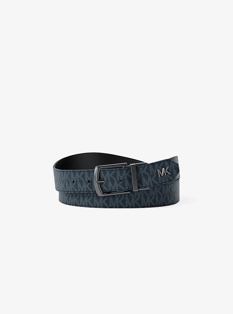 Michael Kors Reversible Belt Admrl/Plblue in Admiral/Pale Blue – Logo Side – Flat Lay