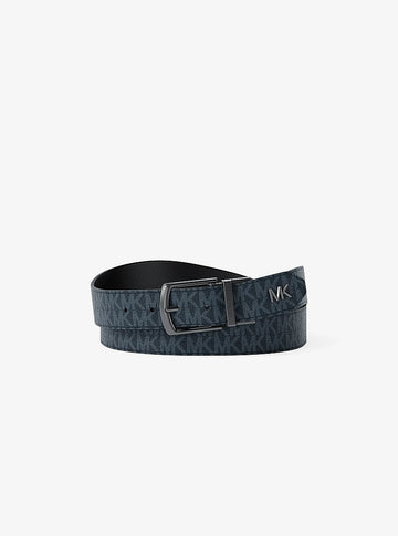 Michael Kors Reversible Belt Admrl/Plblue in Admiral/Pale Blue – Logo Side – Flat Lay