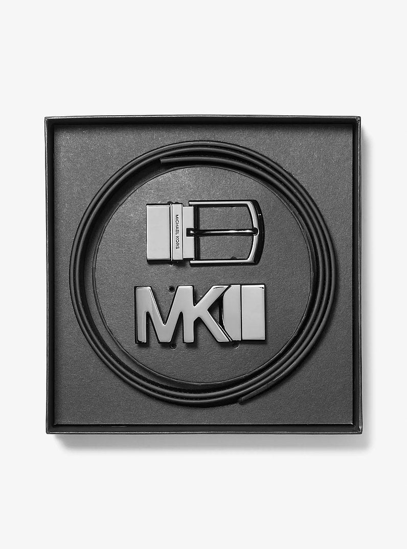 Michael Kors 4-In-1 Logo Belt Box Set Brown/Black in Black – Reversible Design Displayed