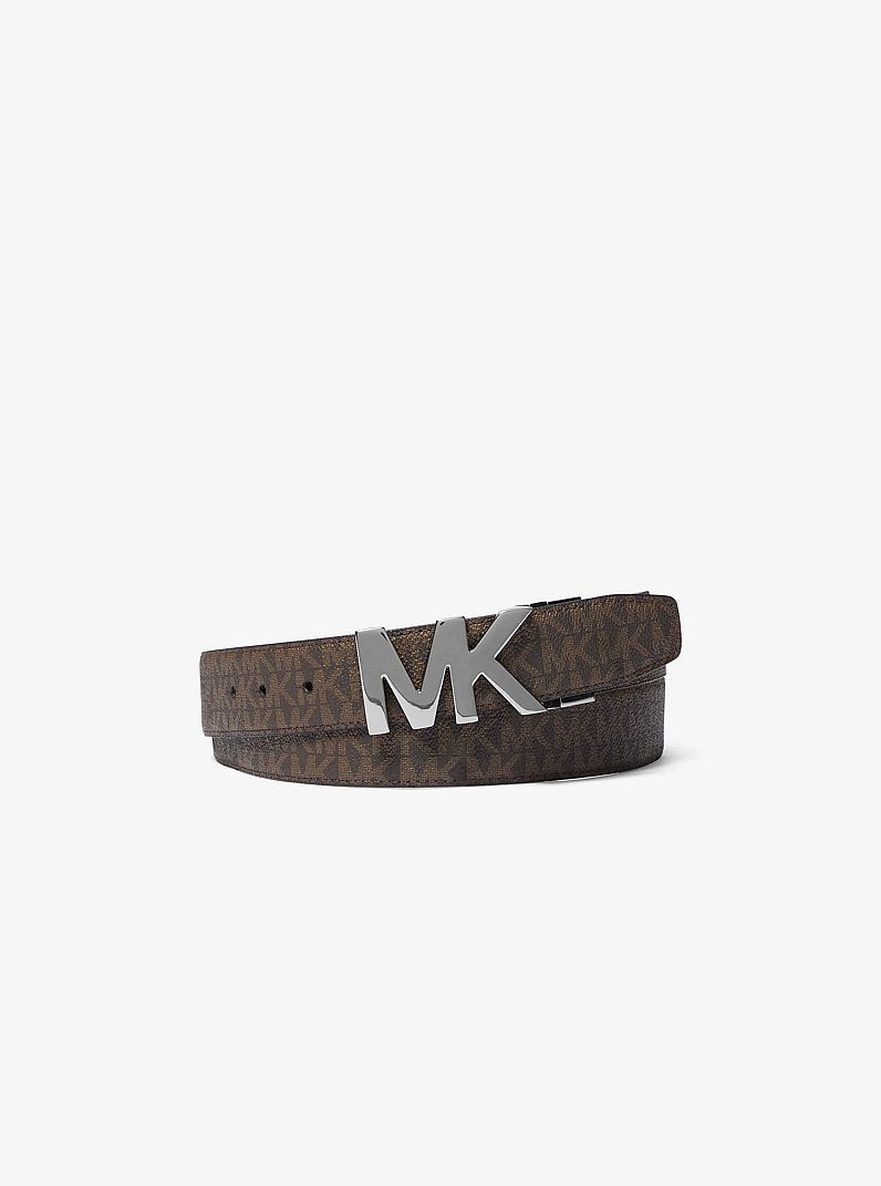 Michael Kors Reversible Signature Logo And Leather Belt Black in Black – Leather Reverse Side