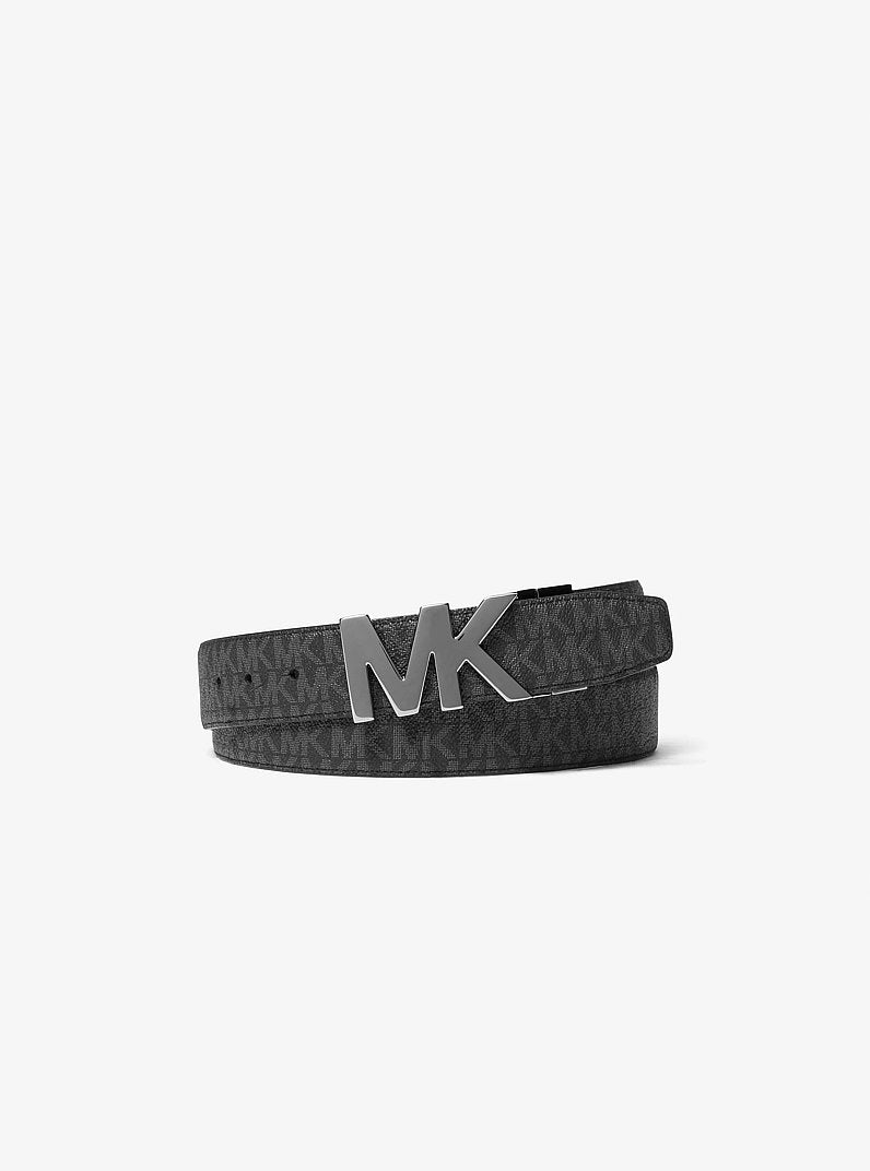 Michael Kors Reversible Signature Logo And Leather Belt Brown/Black in Black – Logo Side – Flat Lay