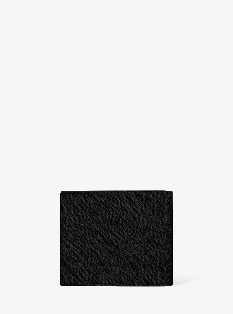 Michael Kors Cooper Saffiano Leather Billfold Wallet With Passcase Black in Black – Interior Open – Card Slots