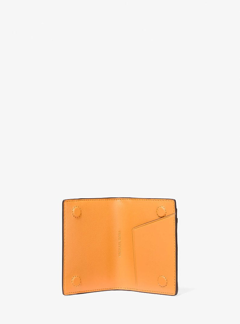 Michael Kors Cooper Large Signature Logo Folio Bi-Fold Wallet Cml/Rorg Mul in Camel/Rose Orange Multi – Exterior Back View