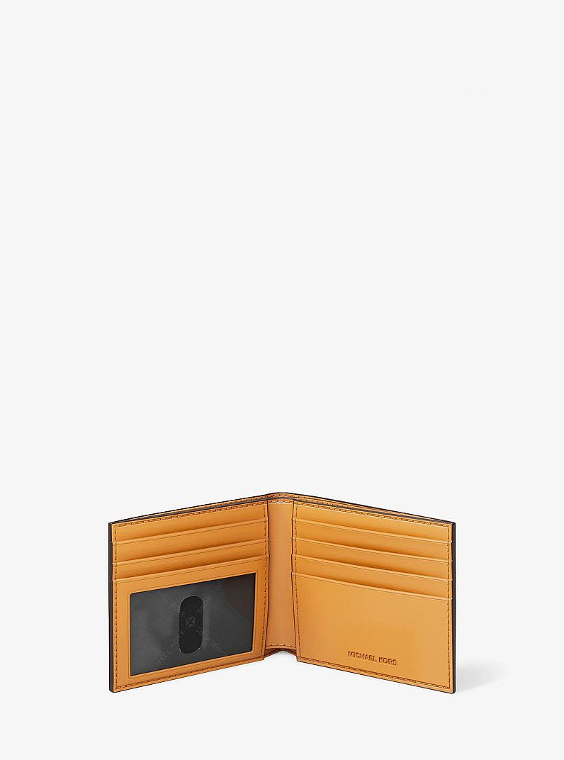 Michael Kors Cooper Signature Logo Billfold Wallet Cml/Rorg Mul in Camel/Rose Orange Multi – Exterior Back View
