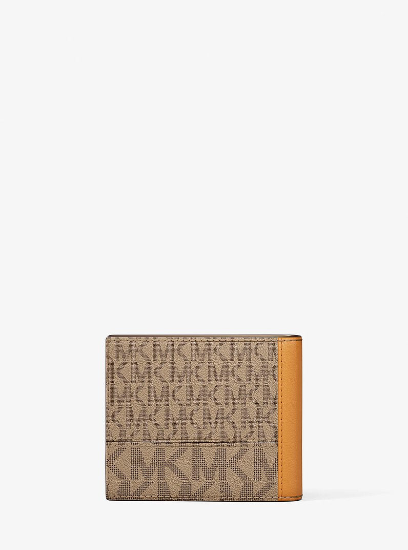 Michael Kors Cooper Signature Logo Billfold Wallet Cml/Rorg Mul in Camel/Rose Orange Multi – Interior Open – Card Slots