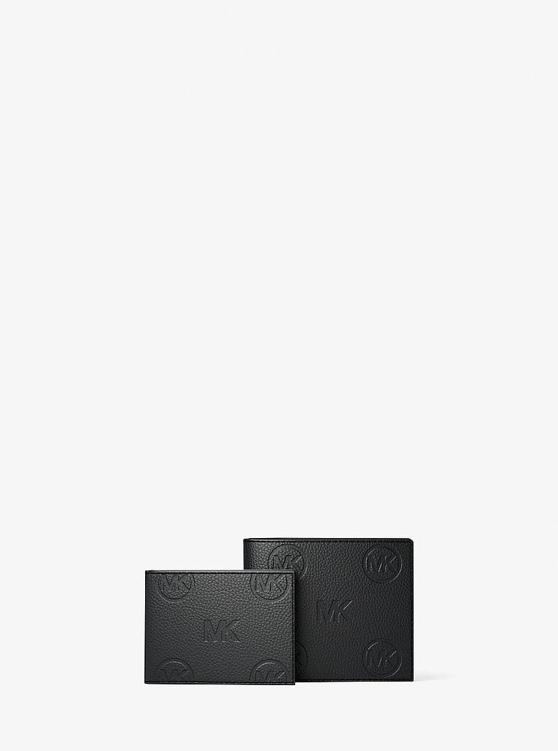 Michael Kors Cooper Logo Debossed Billfold Wallet With Passcase Black in Black – Exterior Closed View