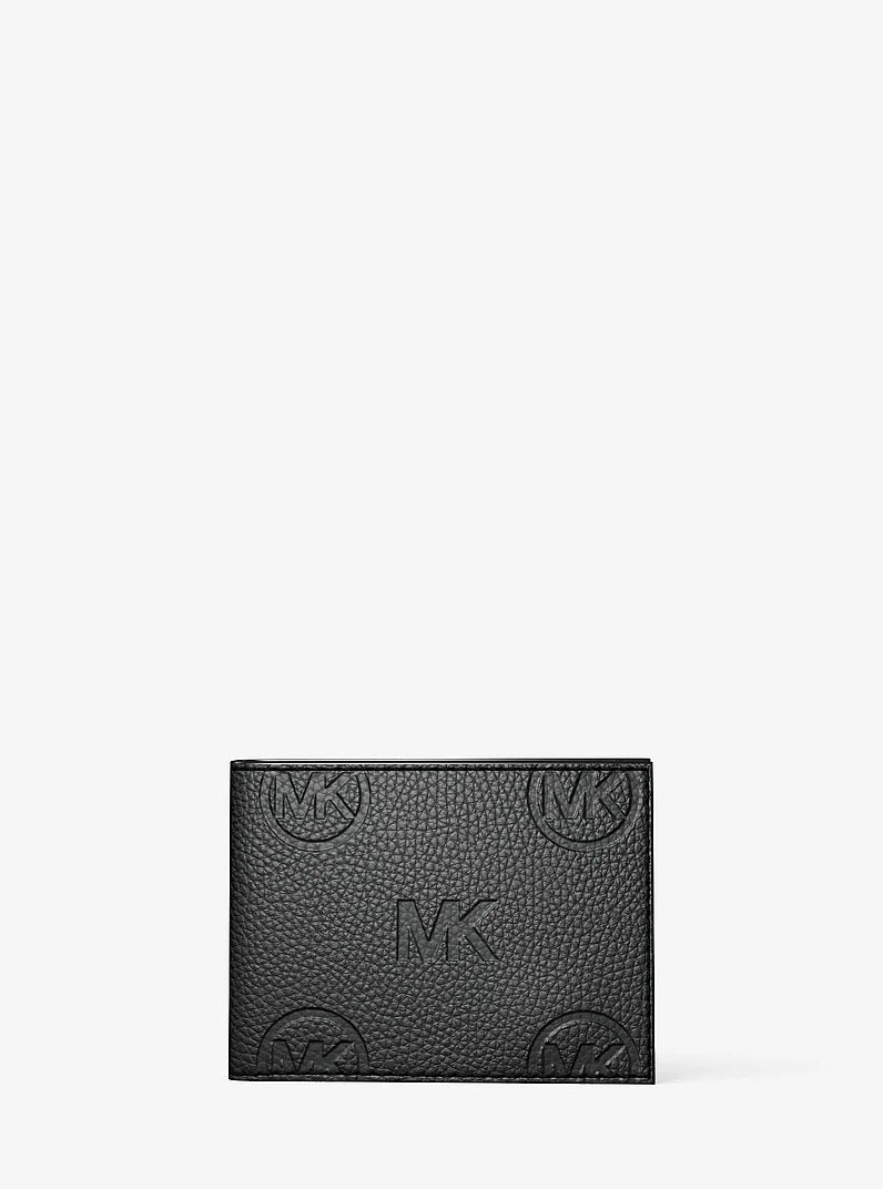 Michael Kors Cooper Logo Debossed Billfold Wallet With Passcase Black in Black – Flat-Lay Lifestyle View