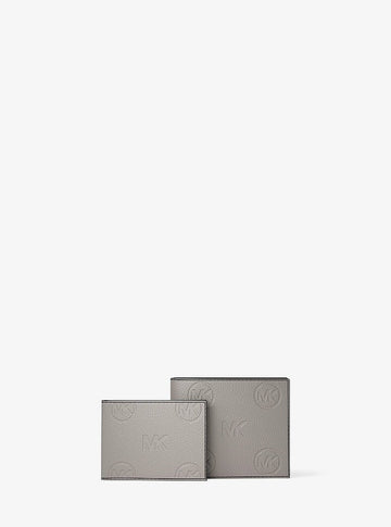 Michael Kors Cooper Logo Debossed Billfold Wallet With Passcase Pearl Grey in Pearl Grey – Exterior Closed View