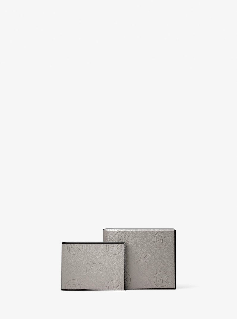 Michael Kors Cooper Logo Debossed Billfold Wallet With Passcase Pearl Grey in Pearl Grey – Exterior Closed View