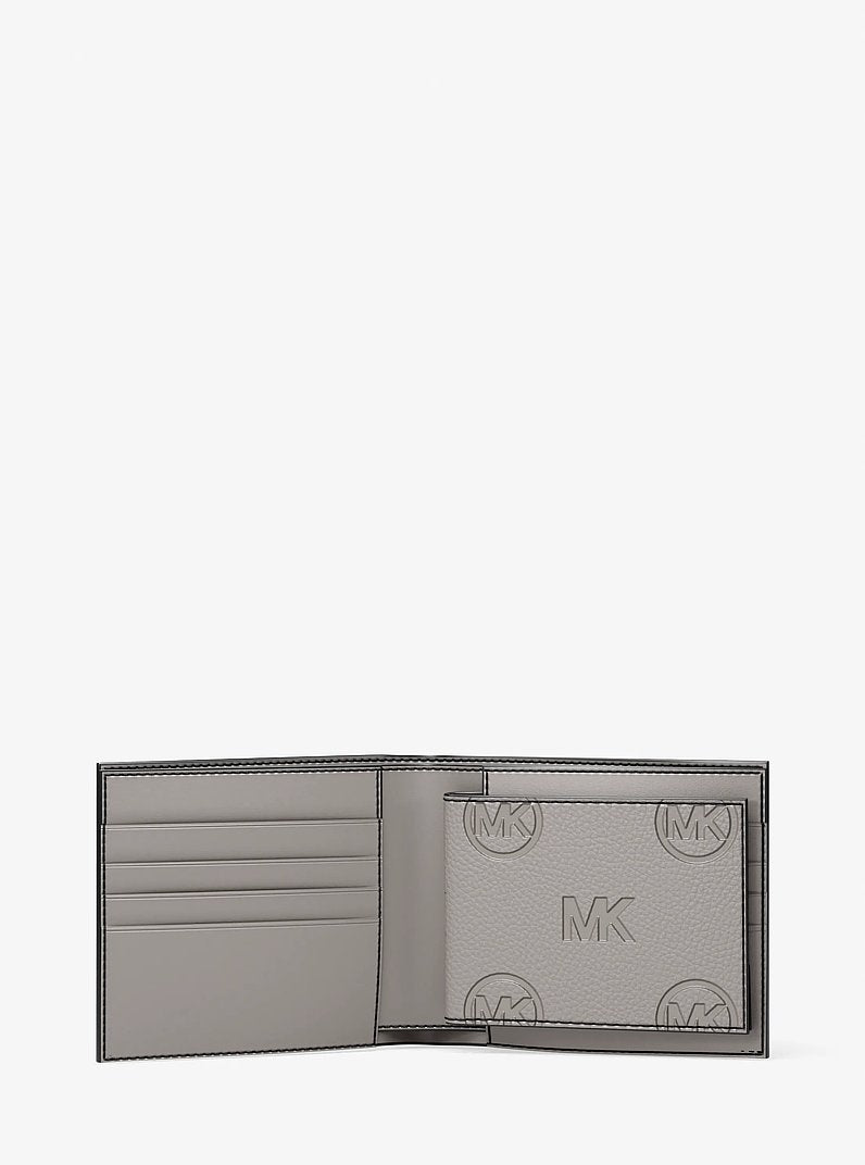 Michael Kors Cooper Logo Debossed Billfold Wallet With Passcase Pearl Grey in Pearl Grey – Exterior Back View