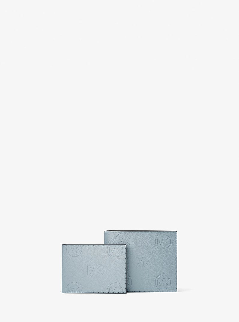 Michael Kors Cooper Logo Debossed Billfold Wallet With Passcase Pale Ocean in Pale Ocean – Exterior Closed View