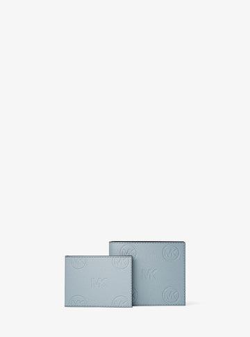Michael Kors Cooper Logo Debossed Billfold Wallet With Passcase Pale Ocean in Pale Ocean – Exterior Closed View