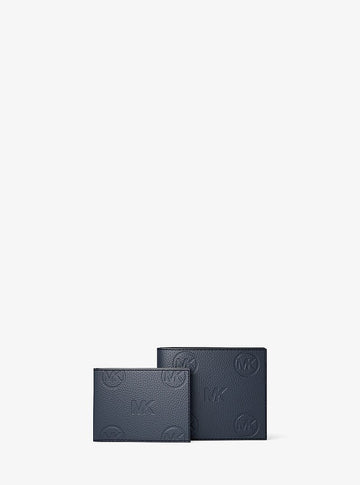 Michael Kors Cooper Logo Debossed Billfold Wallet With Passcase Navy in Navy – Exterior Closed View