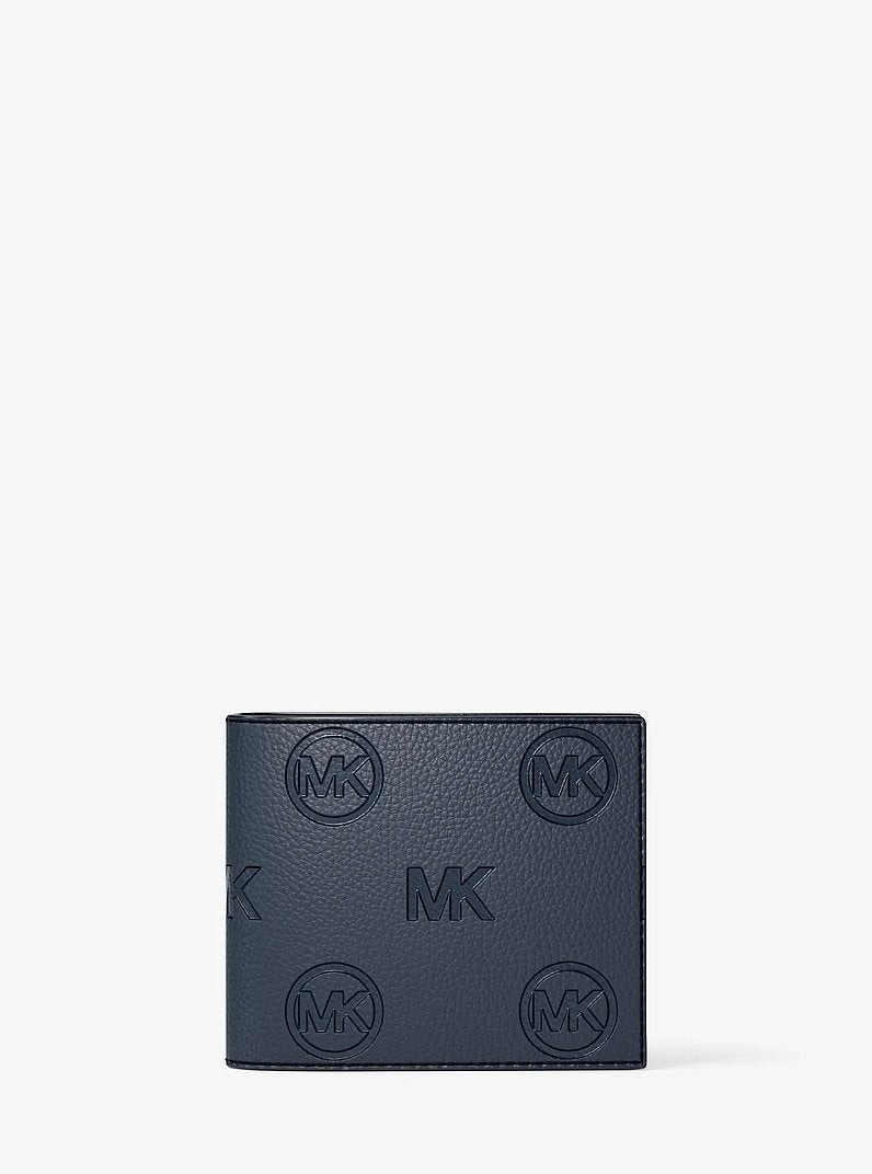 Michael Kors Cooper Logo Debossed Billfold Wallet With Passcase Navy in Navy – Interior Open – Card Slots