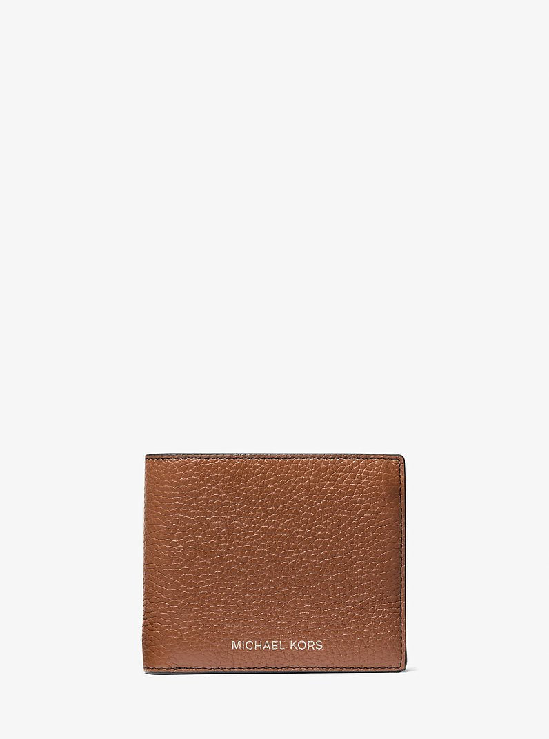 Michael Kors Cooper Pebbled Leather Billfold Wallet With Coin Pouch Luggage in Luggage – Exterior Closed View