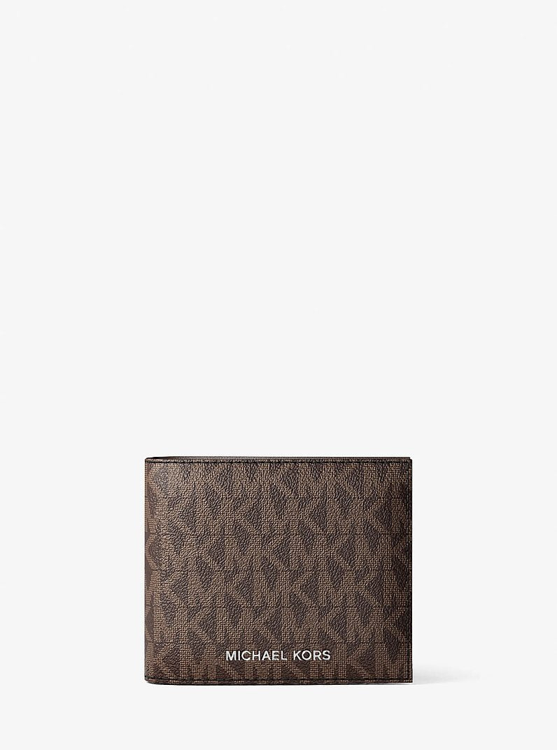 Michael Kors Cooper Logo Billfold Wallet With Coin Pouch Brown/Blk in Brown/Blk – Interior Open – Card Slots