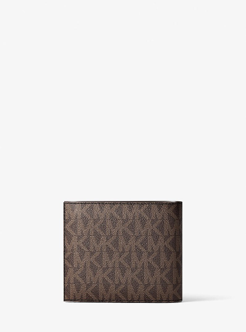 Michael Kors Cooper Logo Billfold Wallet With Coin Pouch Brown/Blk in Brown/Blk – Exterior Closed View