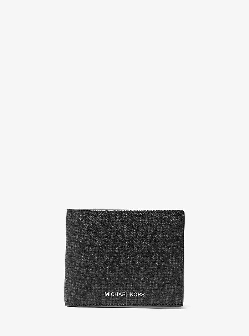 Michael Kors Cooper Logo Billfold Wallet With Passcase Black in Black – Exterior Closed View