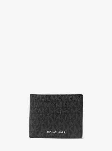 Michael Kors Cooper Logo Billfold Wallet With Passcase Black in Black – Exterior Closed View