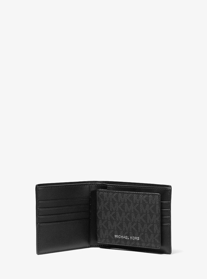 Michael Kors Cooper Logo Billfold Wallet With Passcase Black in Black – Exterior Closed View