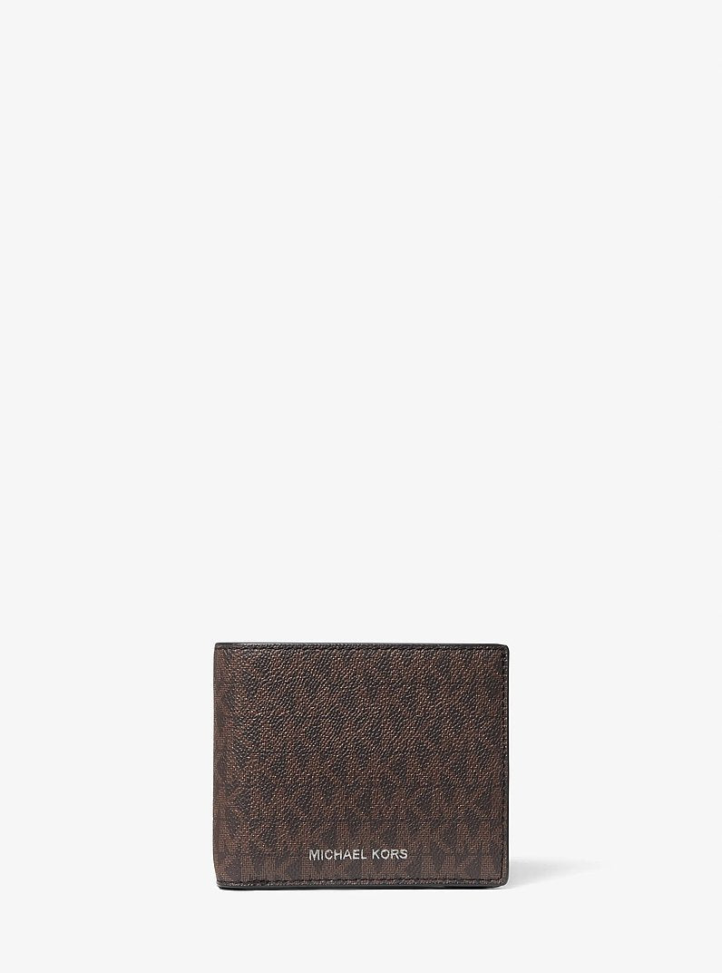 Michael Kors Cooper Logo Billfold Wallet With Passcase Brown/Black in Black – Exterior Closed View