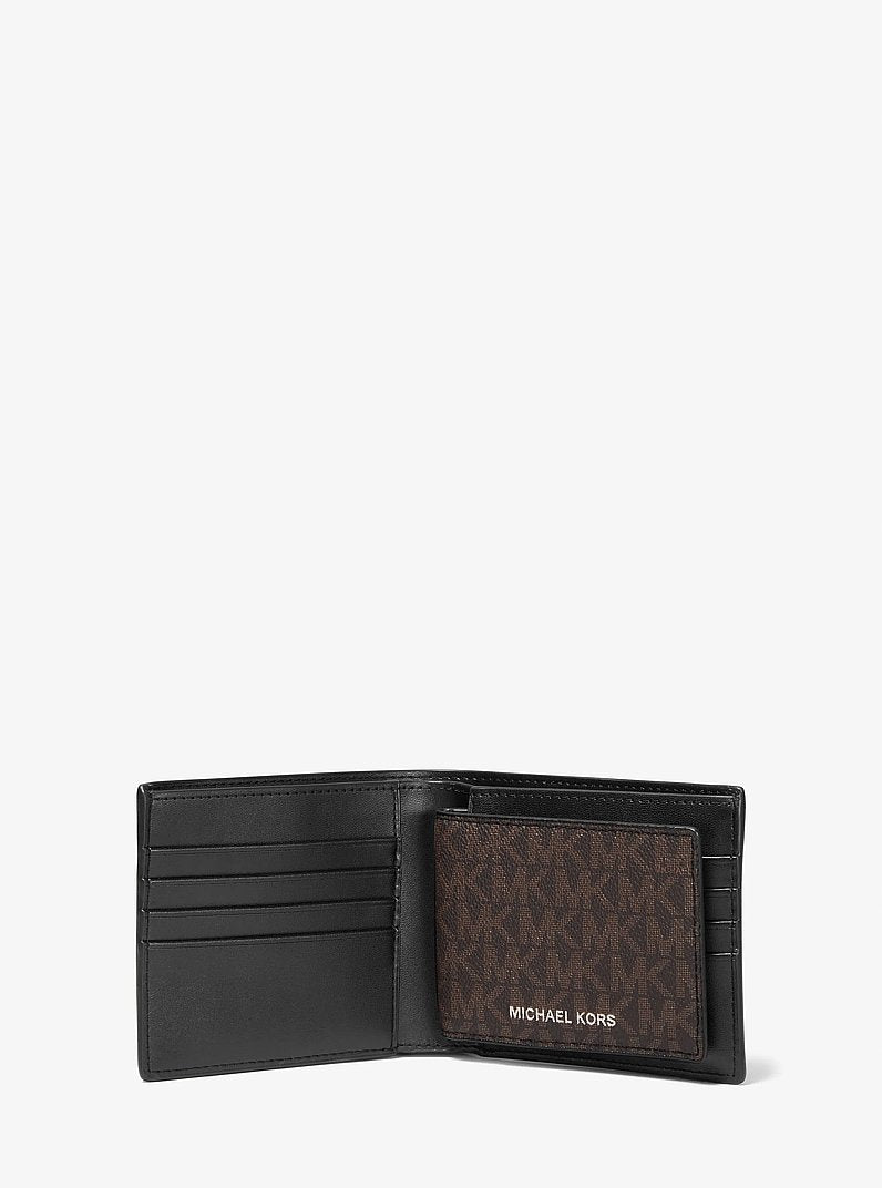 Michael Kors Cooper Logo Billfold Wallet With Passcase Brown/Black in Black – Exterior Back View