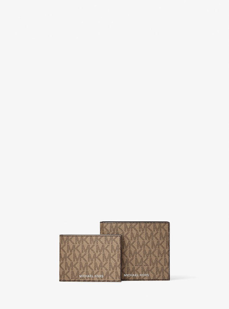 Michael Kors Cooper Logo Billfold Wallet With Passcase Camel in Camel – Exterior Closed View
