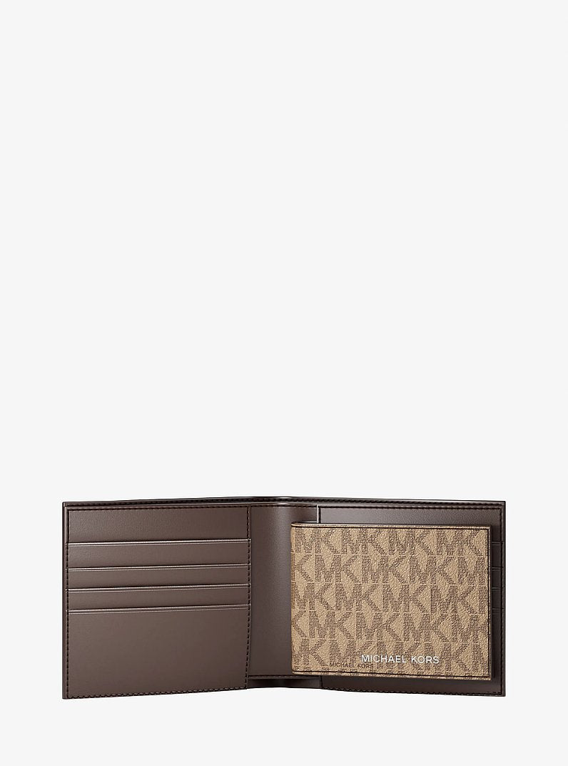 Michael Kors Cooper Logo Billfold Wallet With Passcase Camel in Camel – Exterior Back View