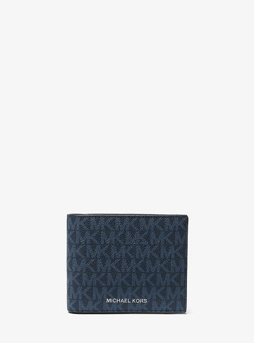 Michael Kors Cooper Logo Billfold Wallet With Passcase Admrl/Plblue in Admiral/Pale Blue – Exterior Closed View