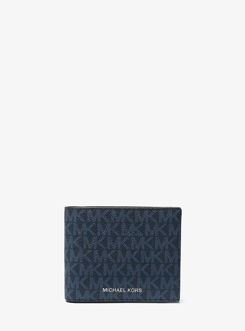 Michael Kors Cooper Logo Billfold Wallet With Passcase Admrl/Plblue in Admiral/Pale Blue – Exterior Closed View