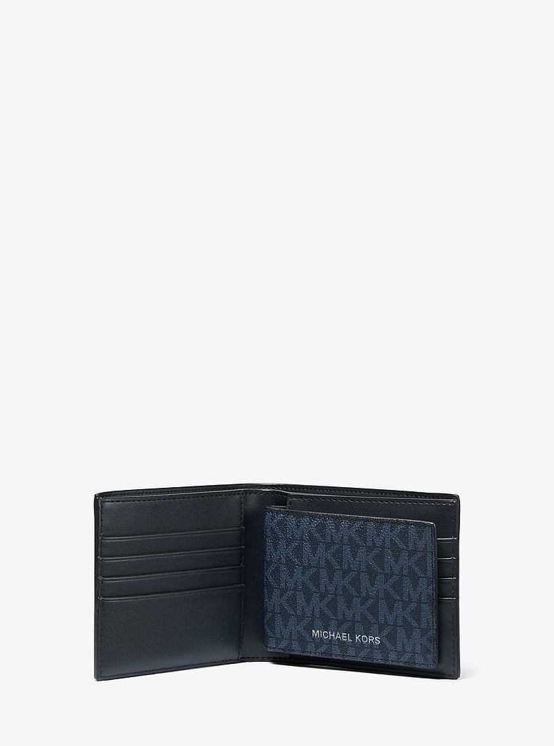 Michael Kors Cooper Logo Billfold Wallet With Passcase Admrl/Plblue in Admiral/Pale Blue – Exterior Closed View