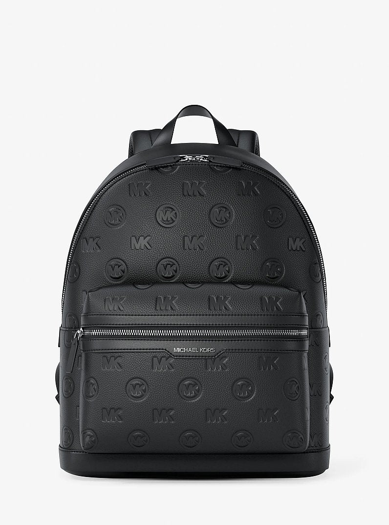 Michael Kors Cooper Medium Logo Debossed Dome Backpack Black in Black – Front View