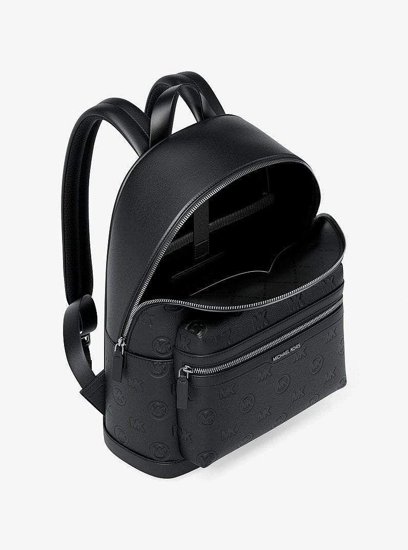 Michael Kors Cooper Medium Logo Debossed Dome Backpack Black in Black – Side Angle View