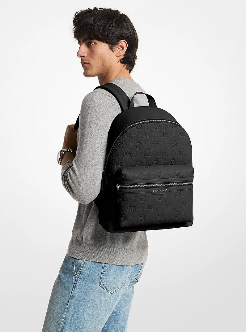 Michael Kors Cooper Medium Logo Debossed Dome Backpack Black in Black – Interior & Pocket Detail