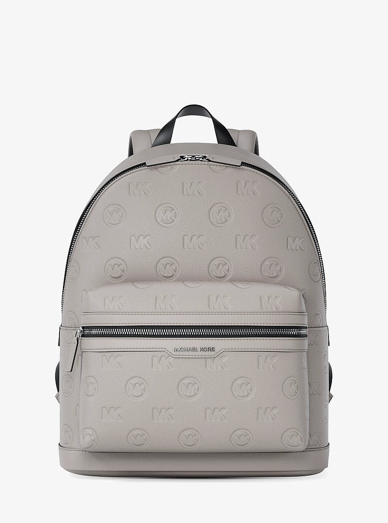 Michael Kors Cooper Medium Logo Debossed Dome Backpack Pearl Grey in Pearl Grey – Front View