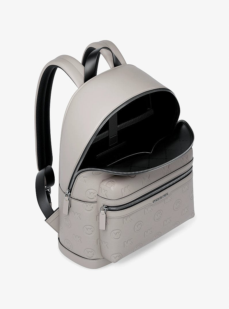 Michael Kors Cooper Medium Logo Debossed Dome Backpack Pearl Grey in Pearl Grey – Front View