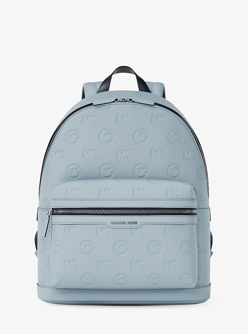 Michael Kors Cooper Medium Logo Debossed Dome Backpack Pale Ocean in Pale Ocean – Front View