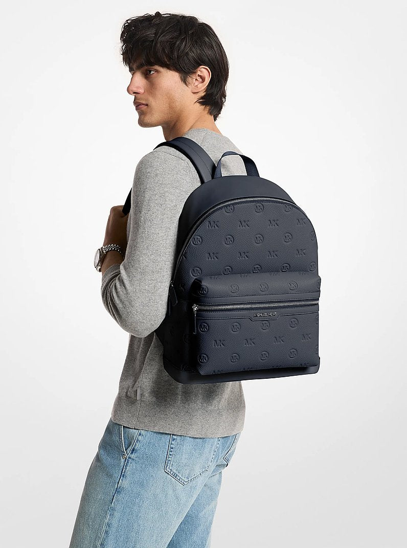 Michael Kors Cooper Medium Logo Debossed Dome Backpack Navy in Navy – Interior & Pocket Detail