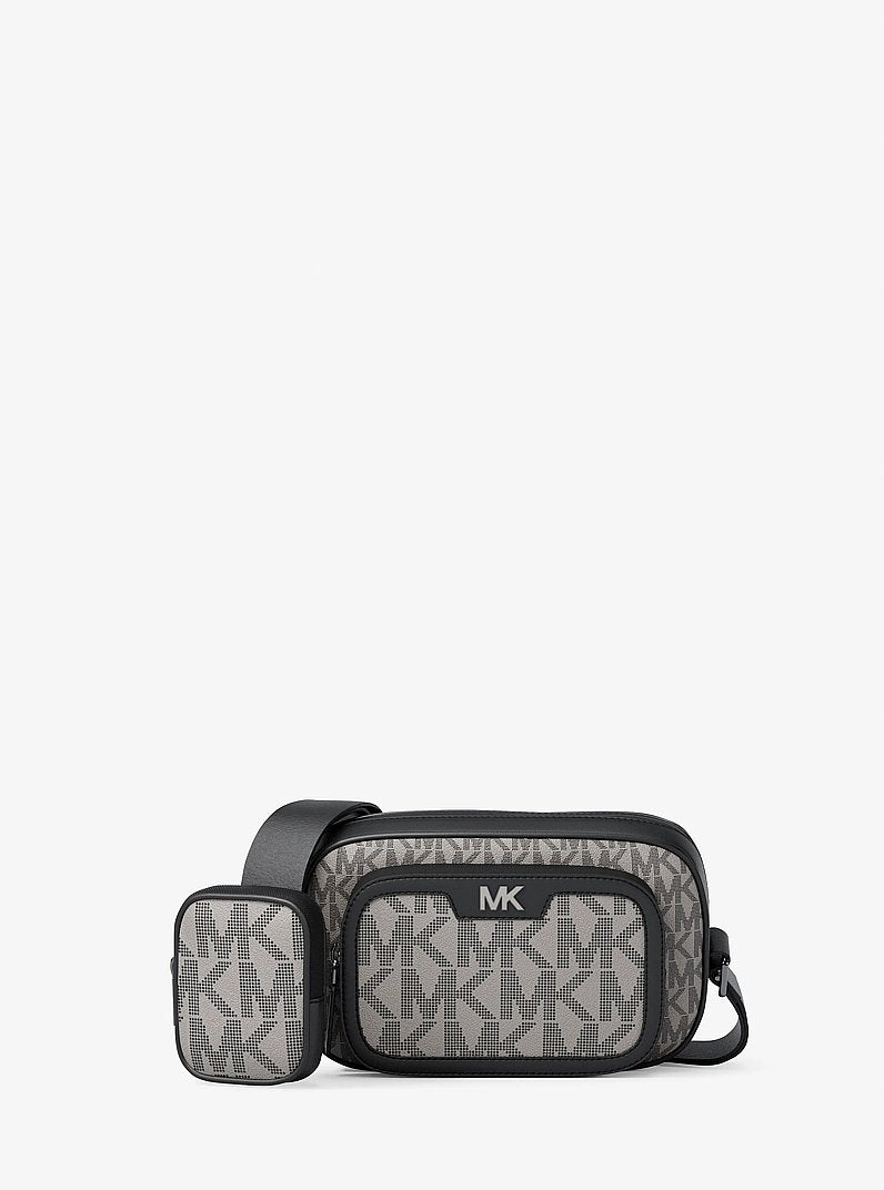 Michael Kors Cooper Small Signature Logo Camera Crossbody Bag With Pouch Pg/Blk Mul in Pink Grapefruit/Black Multi – Front Vi