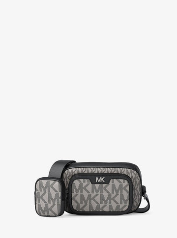 Michael Kors Cooper Small Signature Logo Camera Crossbody Bag With Pouch Pg/Blk Mul in Pink Grapefruit/Black Multi – Front Vi